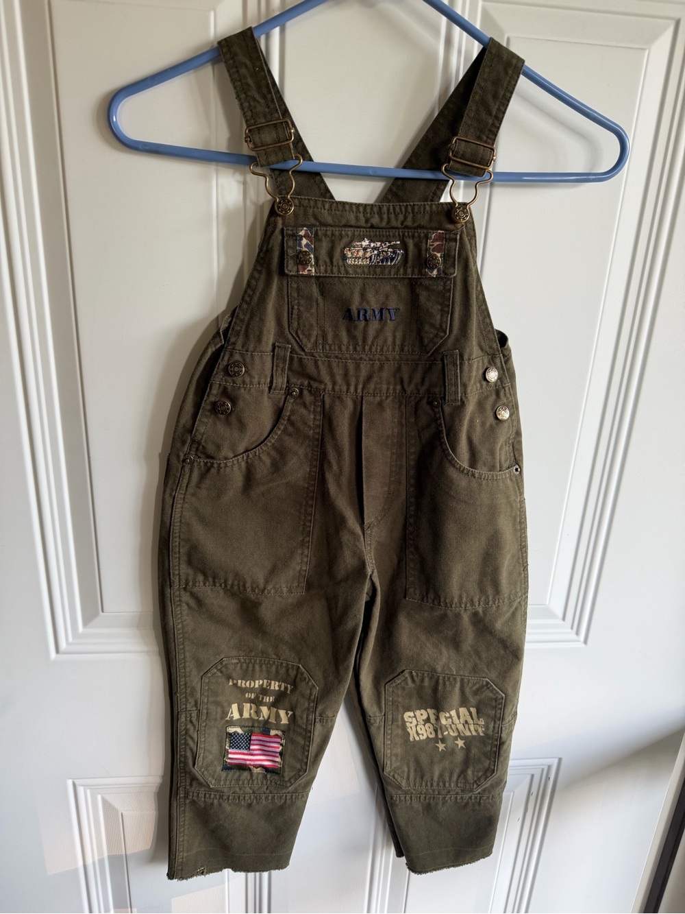 Vintage Toddler Olive Green Army Overalls 4T